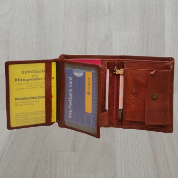 Adlerdruck Vintage Herren Portemonnaie Used Look Handgemacht Hochformat rot